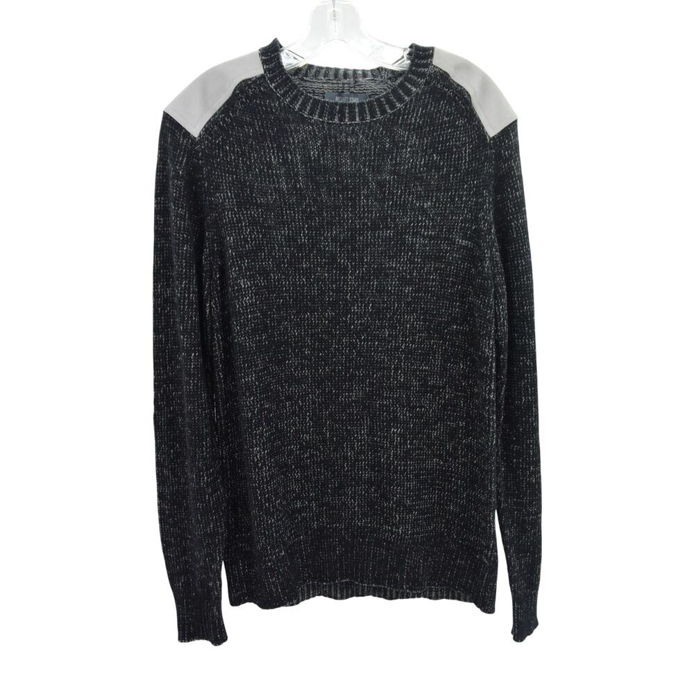 Michael Stars Suede Yoke Crew Neck Sweater Mens L Black Gray